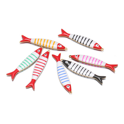 Ocean Style Cute 18k Gold Plated Stainless Steel Rainbow Colorful Enamel Fish Charm Pendant for Jewelry Necklace Making