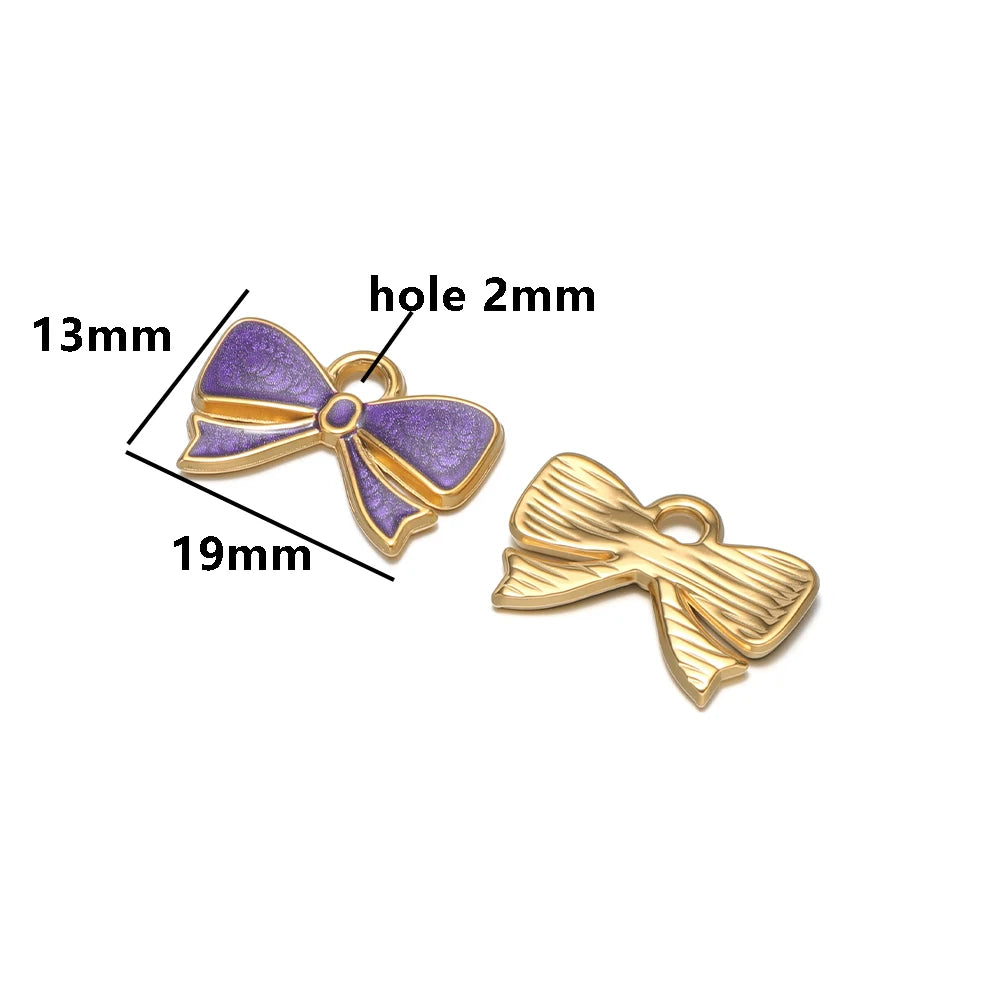 High Quality 18k Gold Plated Stainless Steel Enamel Bowknot Pendant for DIY Handmade Necklace Earrings Jewelry Making