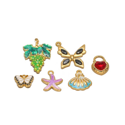 Hot Selling 18k Gold Plated Stainless Steel Enamel Butterfly Heart Shell Starfish Charm Pendant for DIY Necklace Jewelry Making