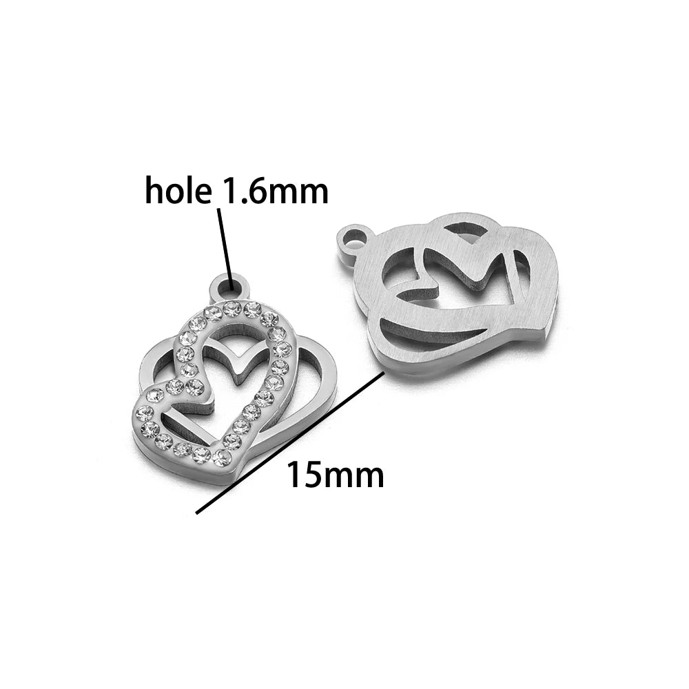 Handmade DIY Pendant 18k Gold Plated Stainless Steel Heart Star Zircon Charm Pendant for Women Jewelry Making Accessories