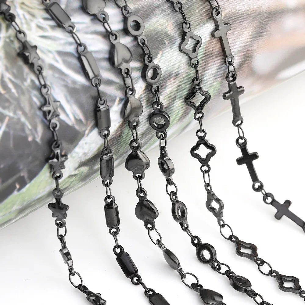 D1050 Customized Black PVD Clover Star Heart Cross Connectors Roller Chains Stainless Steel Jewelry Fashion Last Color Chains