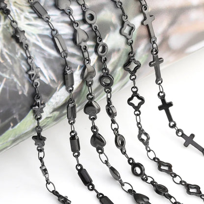 D1050 Customized Black PVD Clover Star Heart Cross Connectors Roller Chains Stainless Steel Jewelry Fashion Last Color Chains