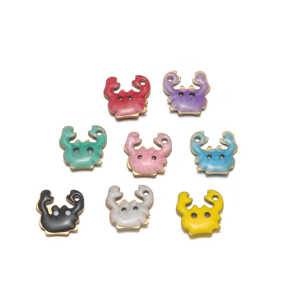 DIY Small Pendant 18k Gold Plated Stainless Steel Enamel Crab Charm Pendant for Jewelry Necklace Making Accessories