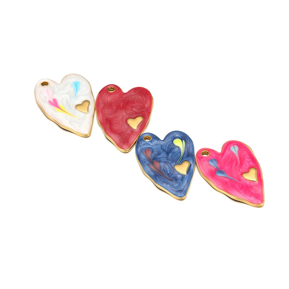 Fashion Heart Charm Stainless Steel 18k Gold Plated Enamel Love Heart Charm Pendant for DIY Jewelry Necklace Making Accessories