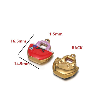 High Quality Jinrou 18K Gold Plated Stainless Steel Enamel Handbag Shape Pendant for Necklace and Earrings Jewelry Making
