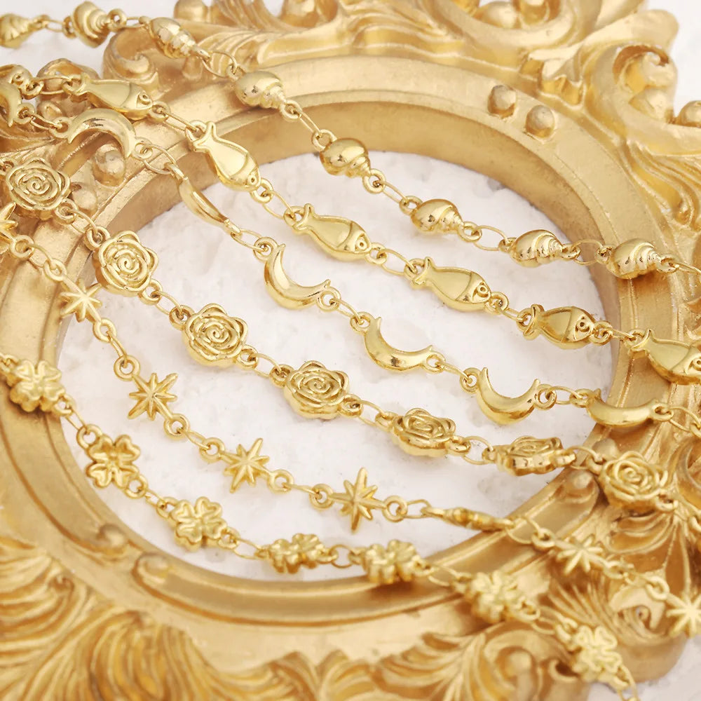 D481 Gothic 18K Gold Pvd Stainless Steel Geometric Fish Rose Conch Clover Patterned Metal Craft DIY Chains