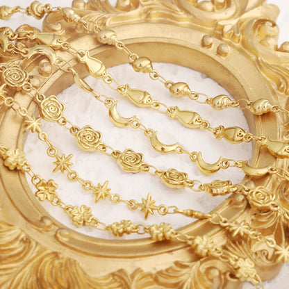 D481 Gothic 18K Gold Pvd Stainless Steel Geometric Fish Rose Conch Clover Patterned Metal Craft DIY Chains