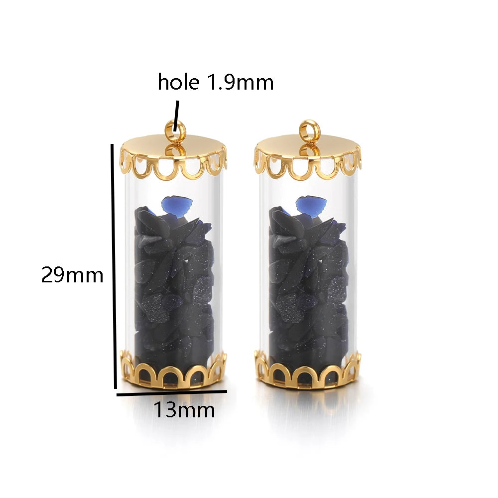 New Fashion Stainless Steel 18k Gold Plated Chips Glass Wishing Bottle Charms Pendant for Handmade Jewelry Necklace Making