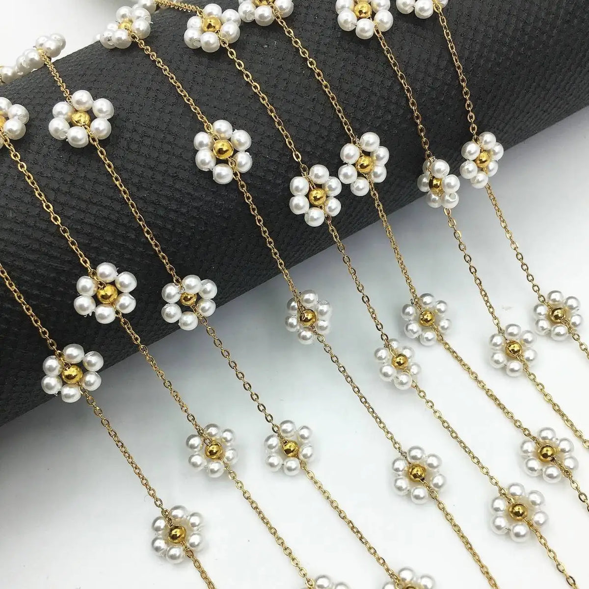 B3532 Freshwater Pearl Flower Charms Chain Stainless Steel Rosary Chain Bulk Jewelry Accessory Diy