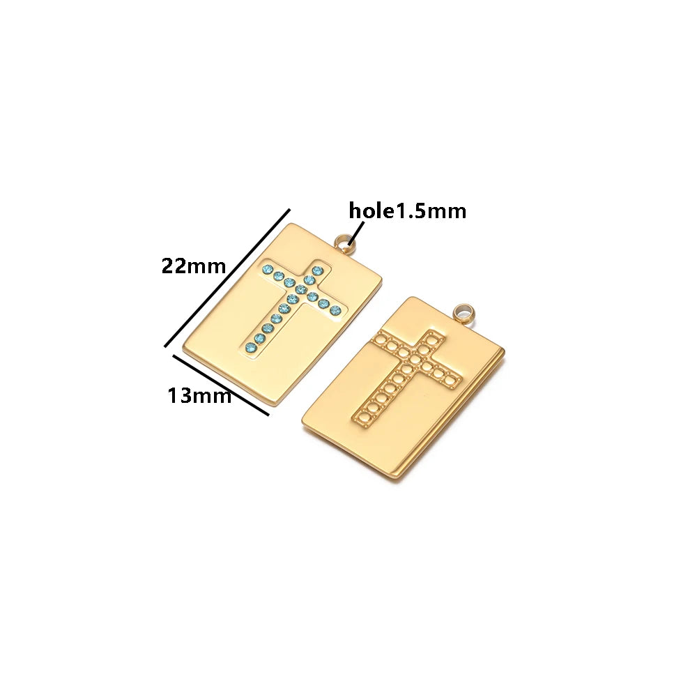 High Quality Stainless Steel 18k Gold Plated Square Cross Zircon Charms Pendant for DIY Jewelry Necklace Making