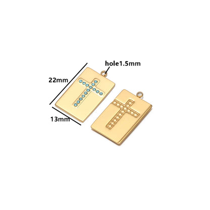 High Quality Stainless Steel 18k Gold Plated Square Cross Zircon Charms Pendant for DIY Jewelry Necklace Making