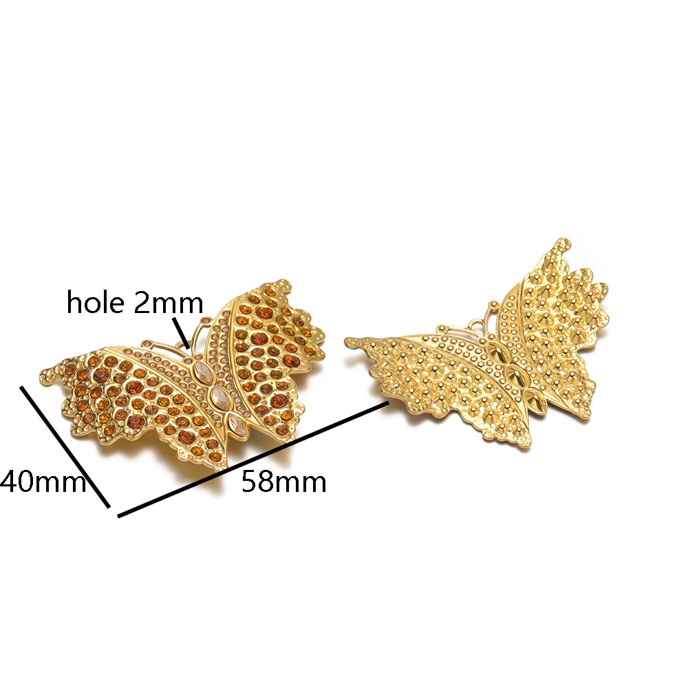 Stainless Steel 18k Gold Plated Butterfly Zircon Charms Pendant for Handmade Jewelry Necklace Making Accessories