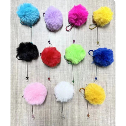 Wholesale in Stock Modern 8CM Fluffy Plastic Balls with Beadable Carabiner Keychain Snap Ring for DIY Bag Charm & Gift Craft