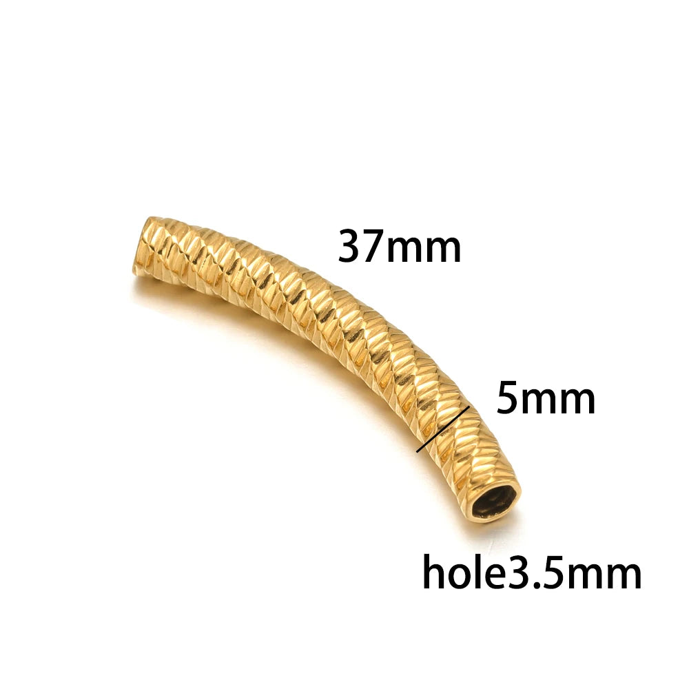 Gold Plated Stainless Steel Multi Patterns Embossed Curved Tube Bend Charm Pendant for DIY Jewelry Making Accessories