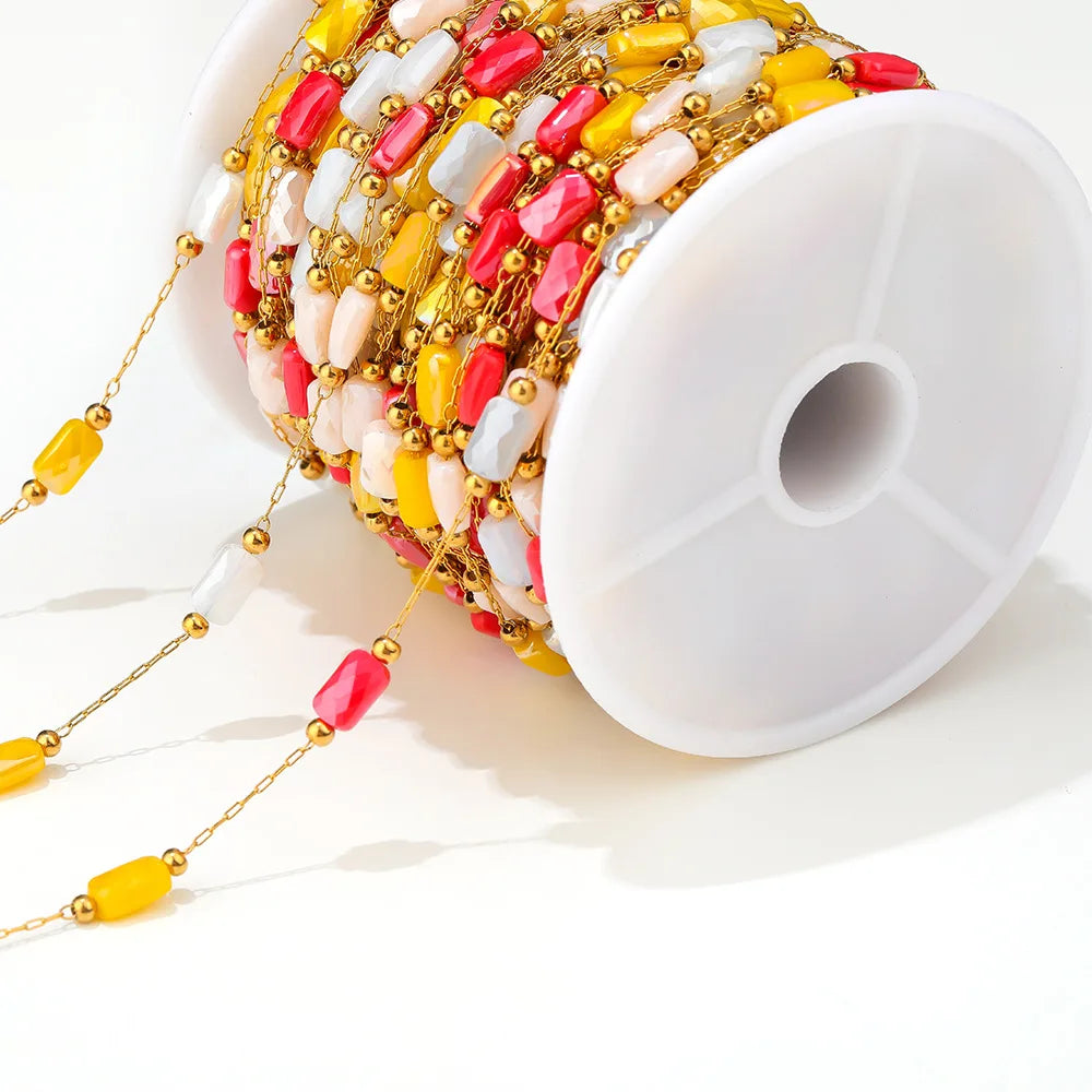 A2760 Hot Ins rainbow Beads Beaded Chain Gold Stainless Steel Crystal Pearl Beads Necklace Bracelet Making Chain Findings