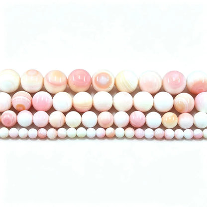 New Polish Round Light Pink Queen Conch Shell Loose Beads for DIY Jewelry Making 4mm 6mm 8mm 10mm 12mm, Length 38cm 15"