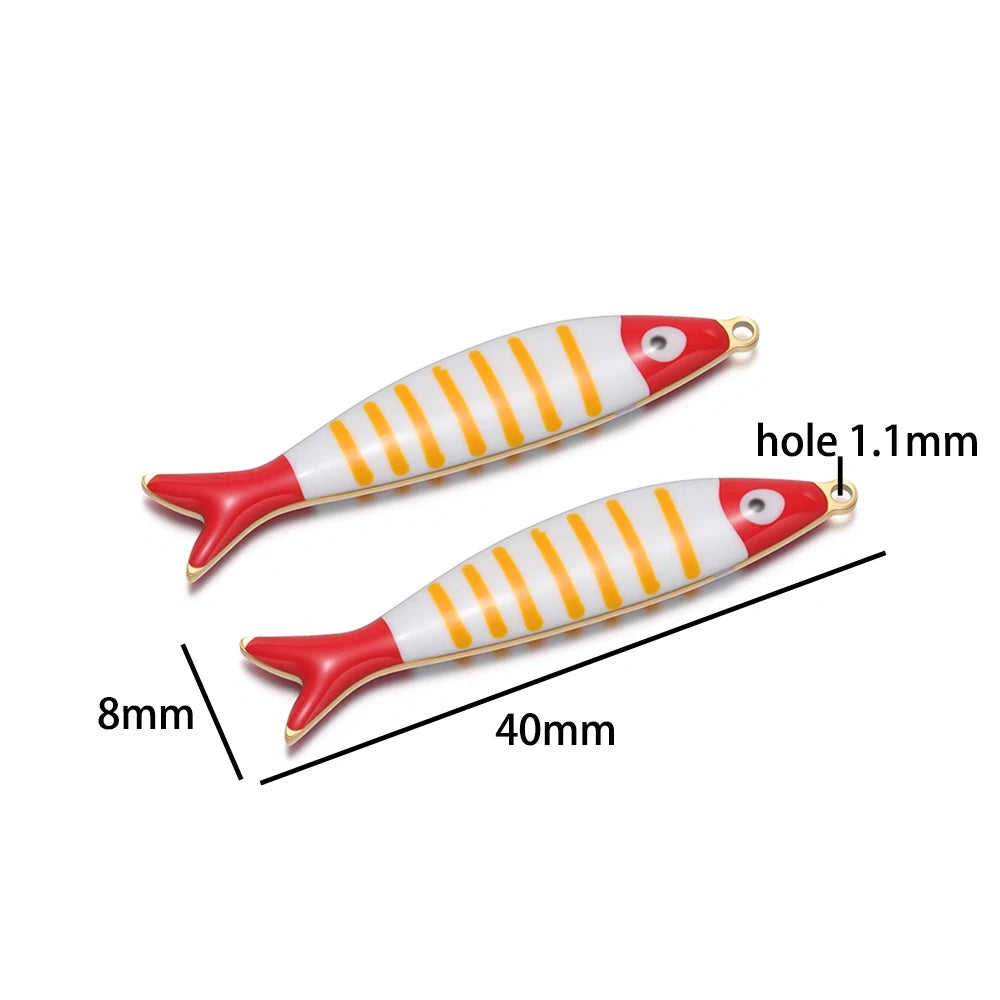 Ocean Style Cute 18k Gold Plated Stainless Steel Rainbow Colorful Enamel Fish Charm Pendant for Jewelry Necklace Making