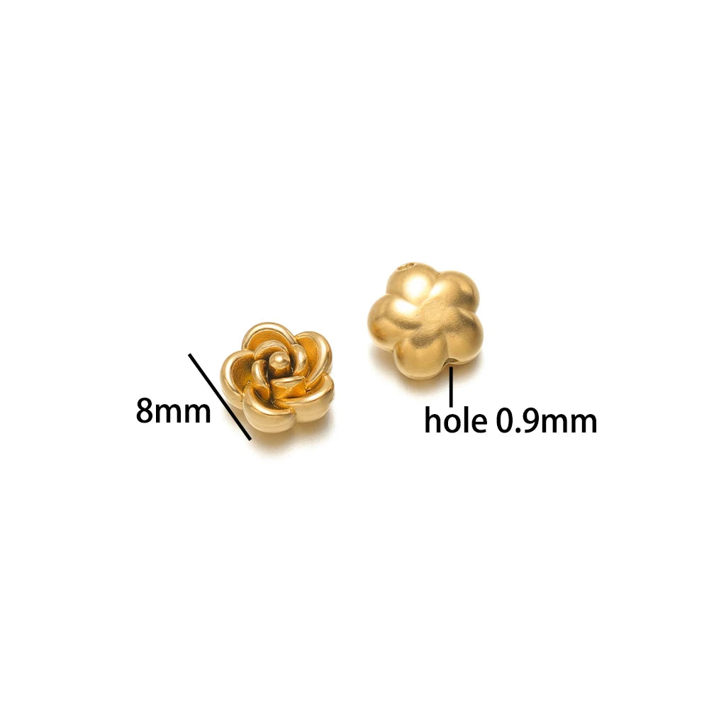 Retro Design 18k Gold Plated Stainless Steel Rose Bead Pendant Flower Charm Pendant for Bracelet Necklace Jewelry Making
