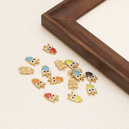 New Trendy Stainless Steel 18k Gold Plated Enamel Owl Charms Pendant for Diy Jewelry Necklace Making