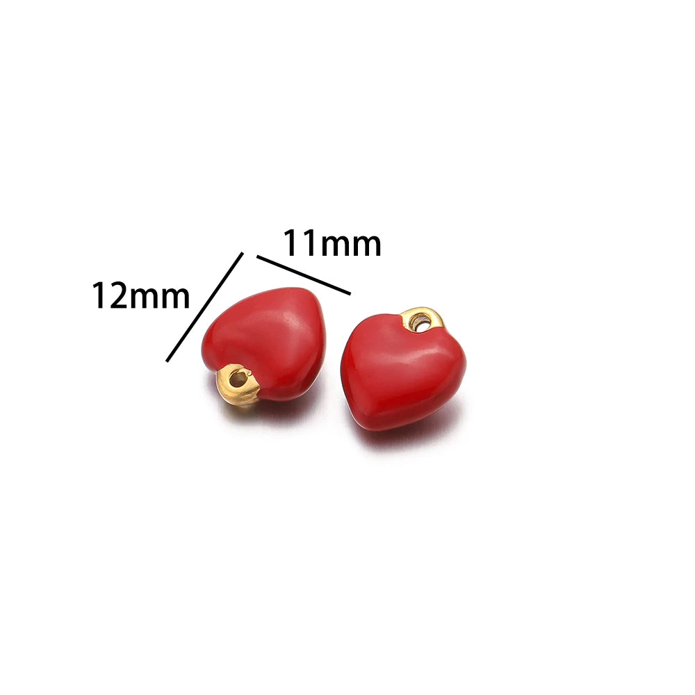 304 Stainless Steel Gold Plated Colorful  Minimalist Heart Enamel Charm Pendants for Necklace Making