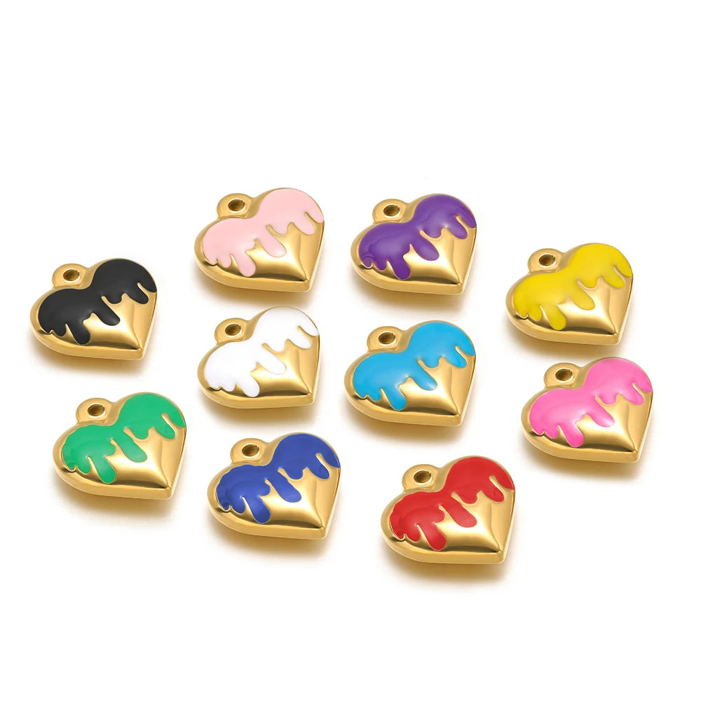 Fashion Heart Charms Stainless Steel18k Gold Plated Enamel Heart Charms Pendant for DIY Jewelry Necklace Making