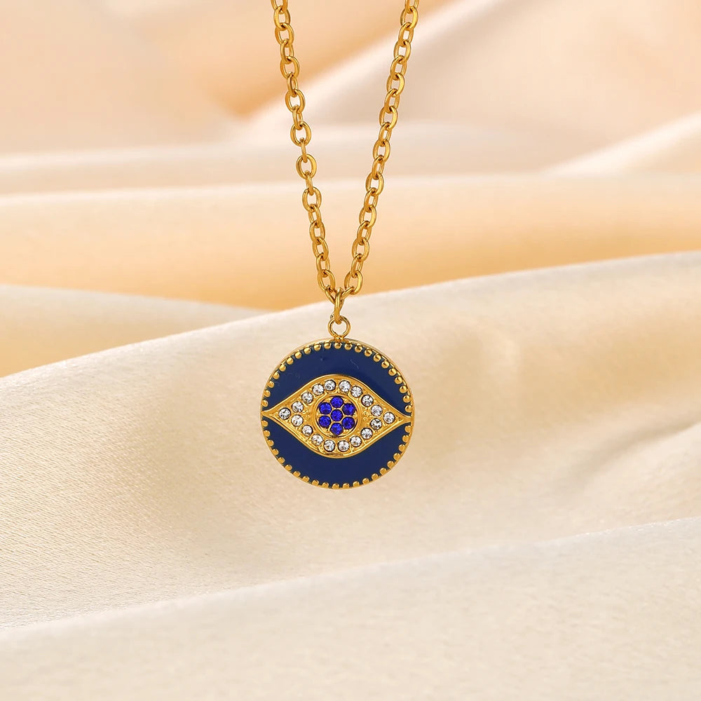 Best Selling 18k Gold Plated Stainless Steel Drip Oil Zircon Eye Charms Pendant for Women Jewelry Necklace Earrings Making