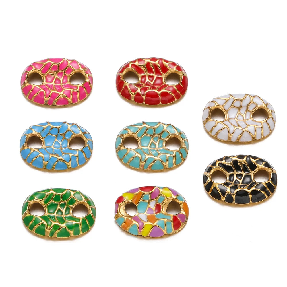 No Tarnish Stainless Steel Gold Plated Pig Nose Colorful Drop Enamel Double Hole Connection Charm Pendant for Necklace Making