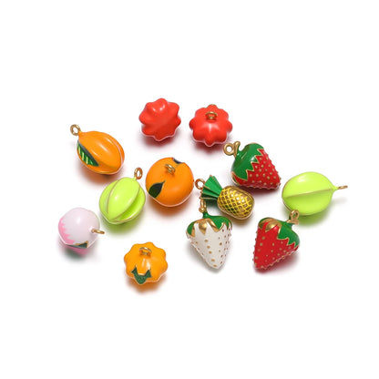 Fruit Series Charm Stainless Steel 18k Gold Plated Oil Drop Strawberries Pineapples Pumpkins Pendant for Jewelry Necklace Making