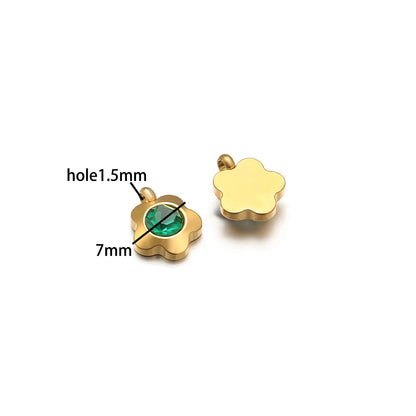 High Quality Stainless Steel 18K Gold Plated 7mm Flower Zircon Charm Pendant for Jewelry Necklace Bracelet Making
