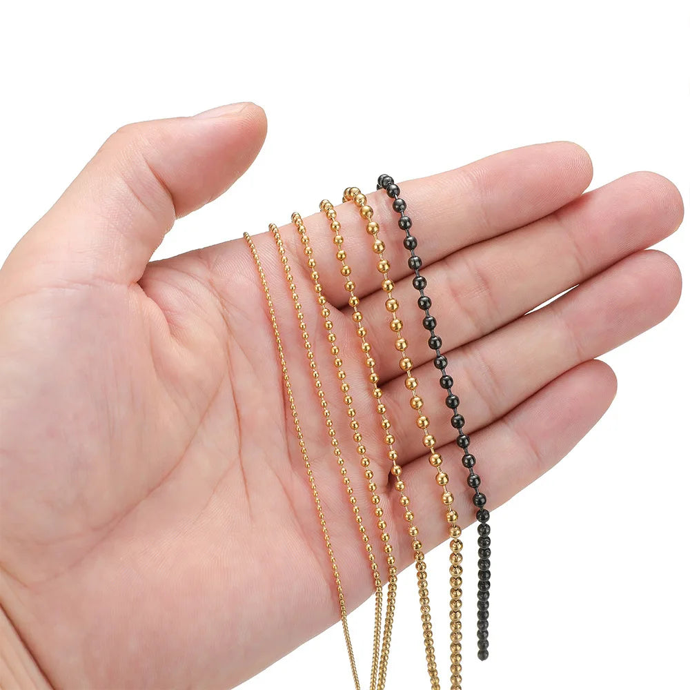 D020 2.4mm 1.2mm 1.6mm Round Bead Chain Necklace Beaded Keychains Stainless Steel Chain Luxury