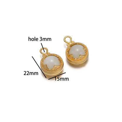 French Retro Stainless Steel 18k Gold Plated Round Gemstone Charm Pendant for Diy Jewelry Making Wholesale Jewelry Supplies