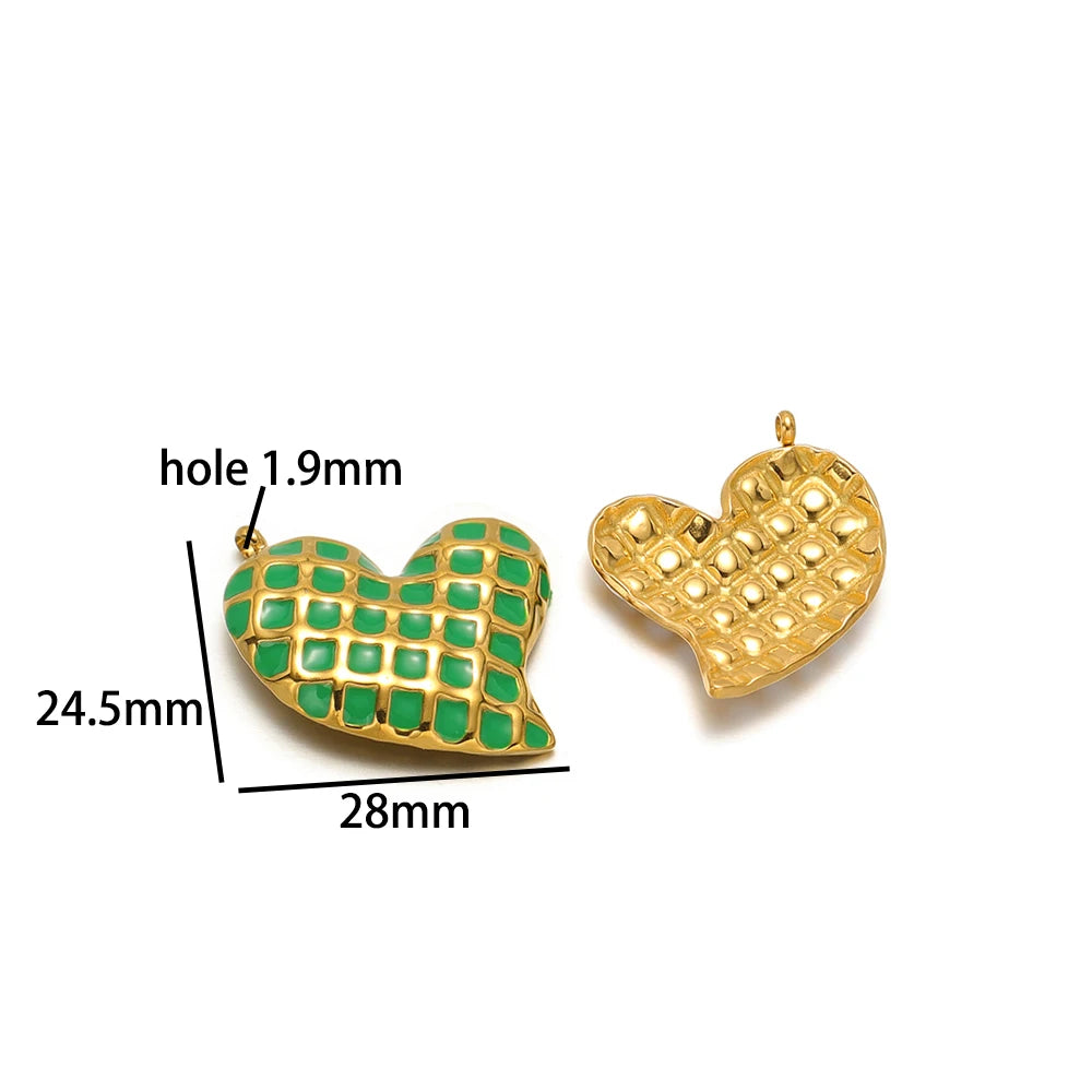 Bohemian Style 18k Gold Plated Stainless Steel Colorful Enamel Heart Charm Pendant for DIY Necklace Jewelry Making
