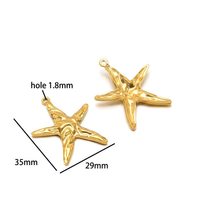 Vintage  DIY Charm 18k Gold Plated Stainless Steel Sun Starfish Flower Charm Pendant for Handmade Necklace Jewelry Making