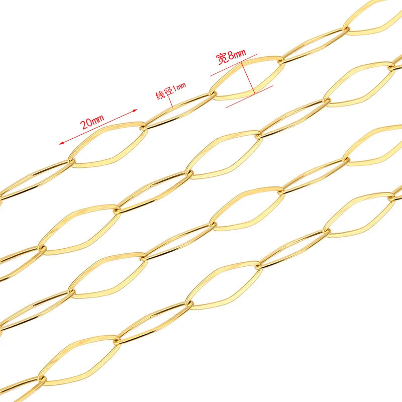B3338 8mm flat chain hollow chain rings 18k gold filled stainless steel chain for necklace diy