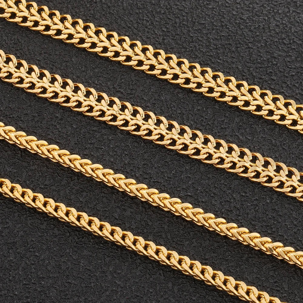 E409 Fashion Jewelry Hip-Hop Style Gold Plated Double Rows Cuban Chain Stainless Steel Necklace for Men Women