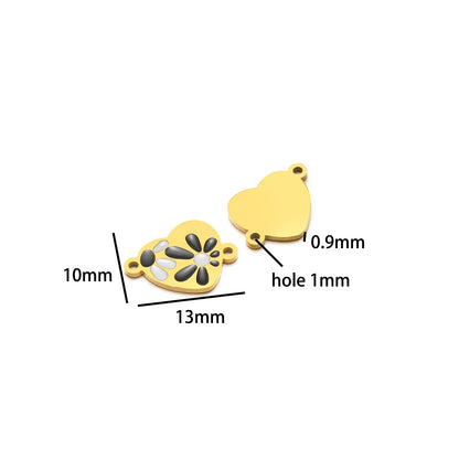 18k Gold Plated Stainless Steel Enamel Fanshaped Ladybird Heart Flower Charm Pendant for Jewelry Making Accessories