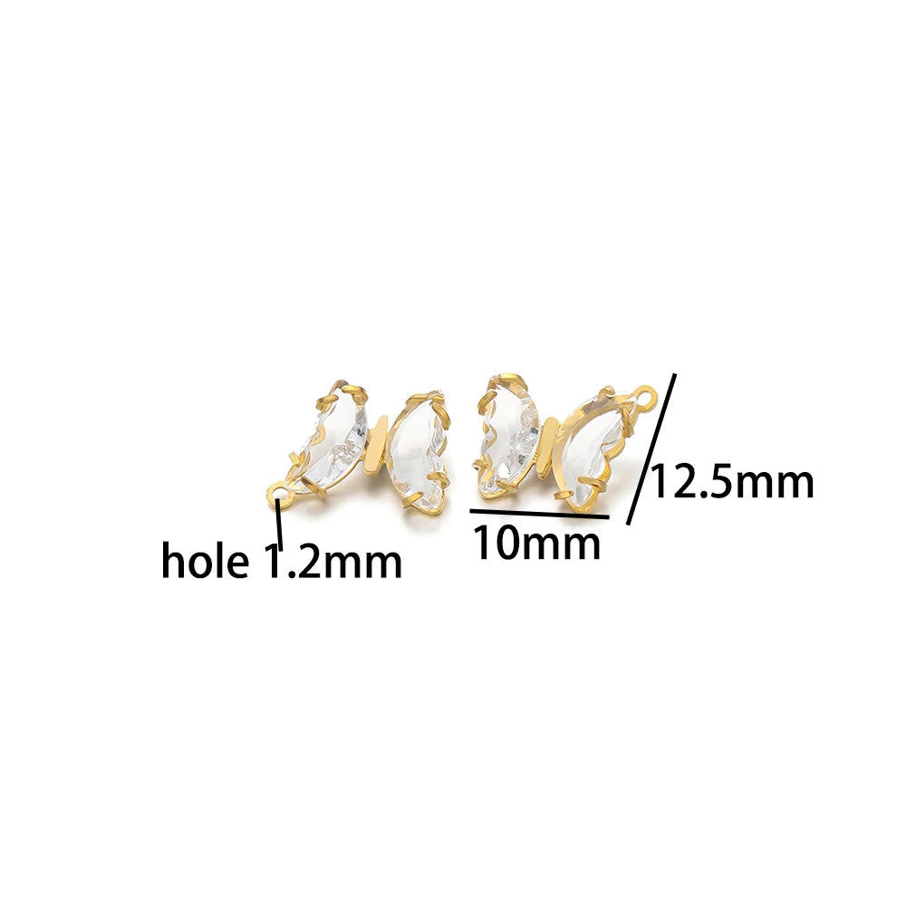 Fashion Colorful Stainless Steel Gold Plated Single Hole Butterfly Crystal Stone Charm Pendant for Jewelry Making