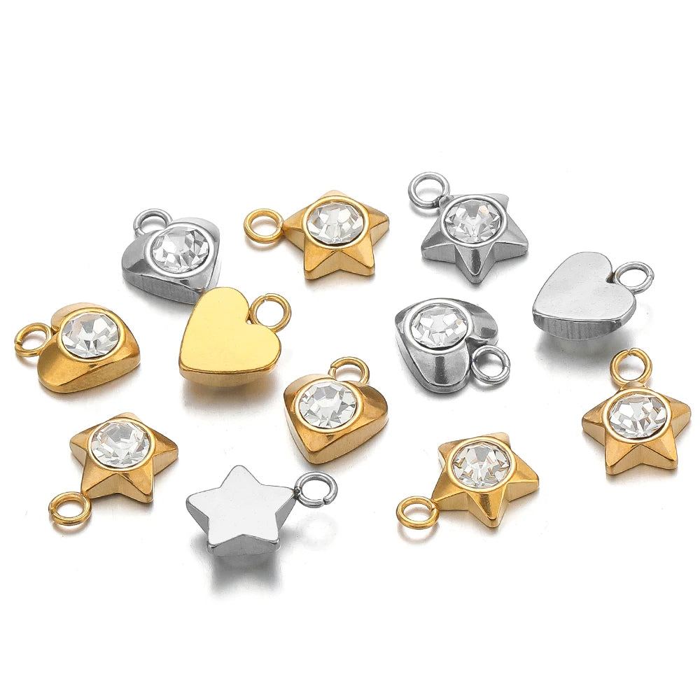 Waterproof 1 18k Gold Plated Stainless Steel Star Heart Zircon Charm Pendant for DIY Necklace Jewelry Making Accessories