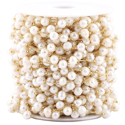 B1607 Fresh Water Pearl Beads Chain Stainless Steel Chain Necklace 14k Gold Chain Accessory Making