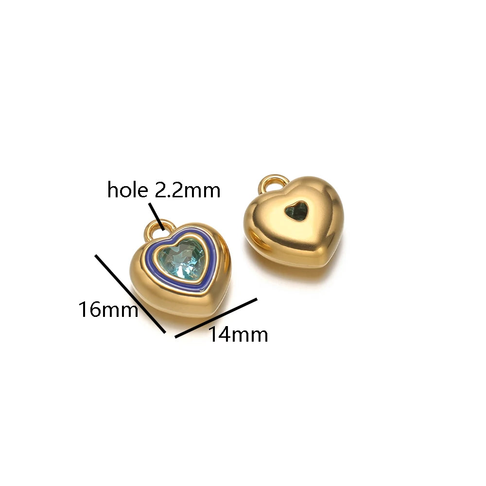 New Design Luxury Stainless Steel 18k Gold Plated Enamel Sweet Heart Zircon Charms Pendant for Diy Jewelry Necklace Making