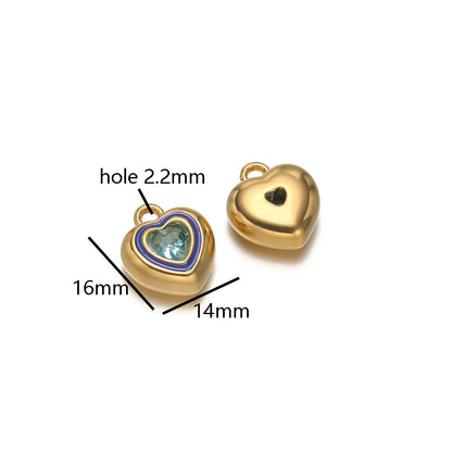 New Design Luxury Stainless Steel 18k Gold Plated Enamel Sweet Heart Zircon Charms Pendant for Diy Jewelry Necklace Making