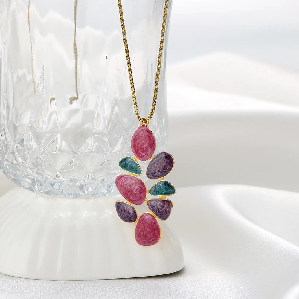 Drip Oil Pendant 18k Gold Plated Stainless Steel Colorful Leaf Charms Pendant for Women Jewelry Necklace Earrings Making
