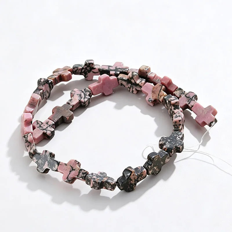 Natural Stone Christian Cross Beads Colorful Stones Loose Beads Strand for DIY Jewelry Making Bracelets Necklaces 12x16x5mm