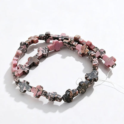 Natural Stone Christian Cross Beads Colorful Stones Loose Beads Strand for DIY Jewelry Making Bracelets Necklaces 12x16x5mm