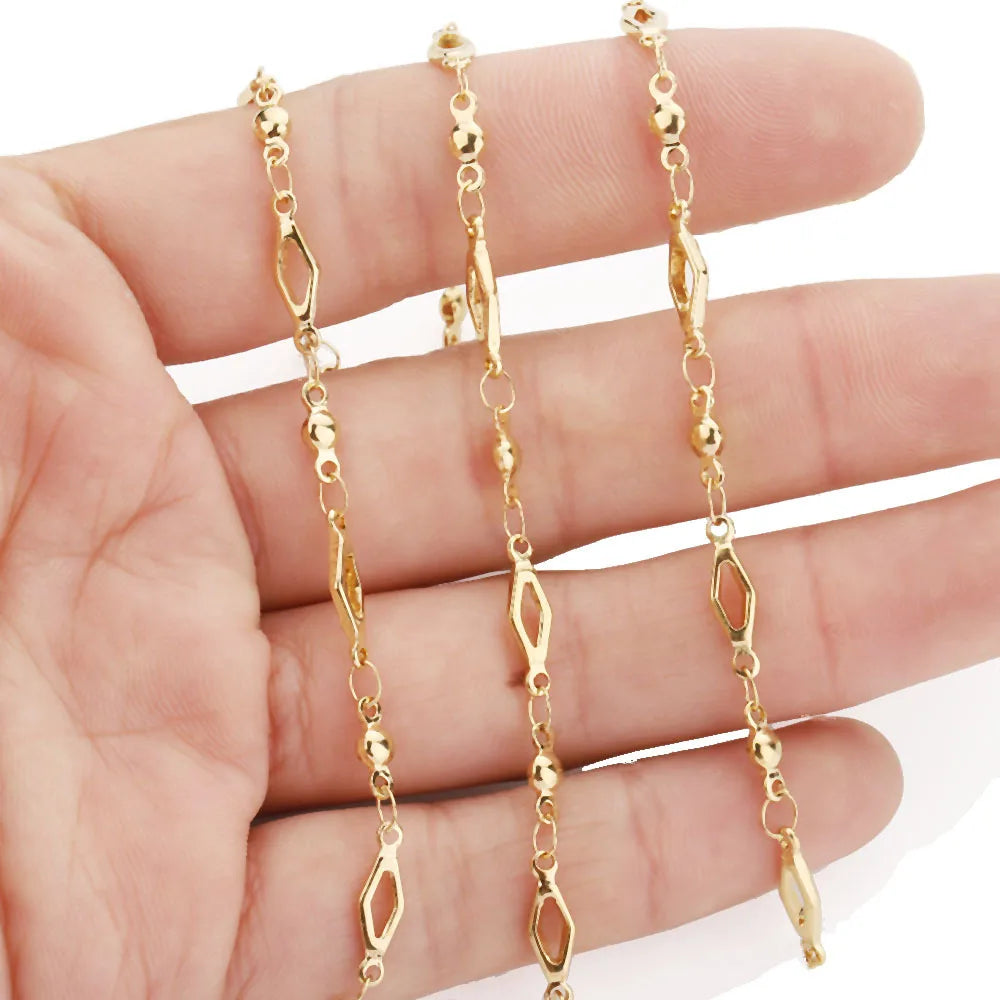 B4851 18k Gold Plated Chain Waterproof Roller Beaded Gold Chain Part for Necklace Bracelet Making