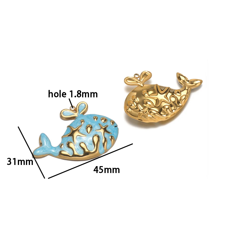 Fashion Whale Charm 18k Gold Plated Stainless Steel Enamel Mermaid Tail Zircon Pendant for DIY Necklace Jewelry Making
