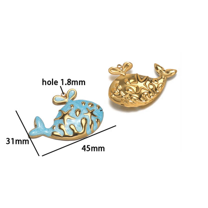 Fashion Whale Charm 18k Gold Plated Stainless Steel Enamel Mermaid Tail Zircon Pendant for DIY Necklace Jewelry Making