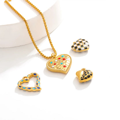 Waterproof Fashion Pendant Stainless Steel 18k Gold Plated Enamel Heart Shaped Charms Pendant for Women Jewelry Necklace Making
