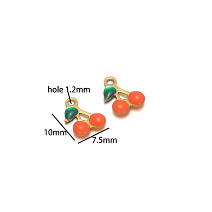 Enamel Fruit Charm 18k Gold Plated Stainless Steel Cherry Charm Pendant for Diy Women Necklace Jewelry Making
