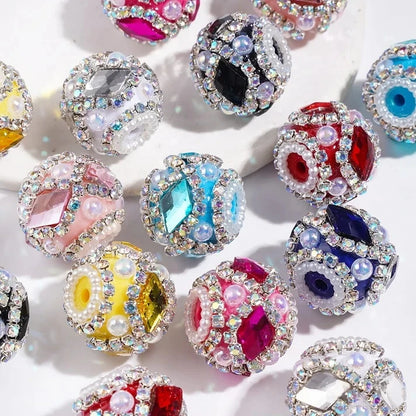 Fancy Handmade Round Acrylic Beads with Inlaid Diamond Rhinestones Multi-color for DIY Beadable Pen & Keychain Wholesale